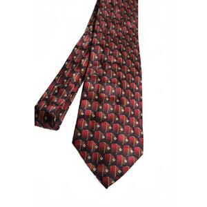 Vintage FACETS Silk Necktie, Cubist, Maroon, Brown, 3.75 X 57 Inches